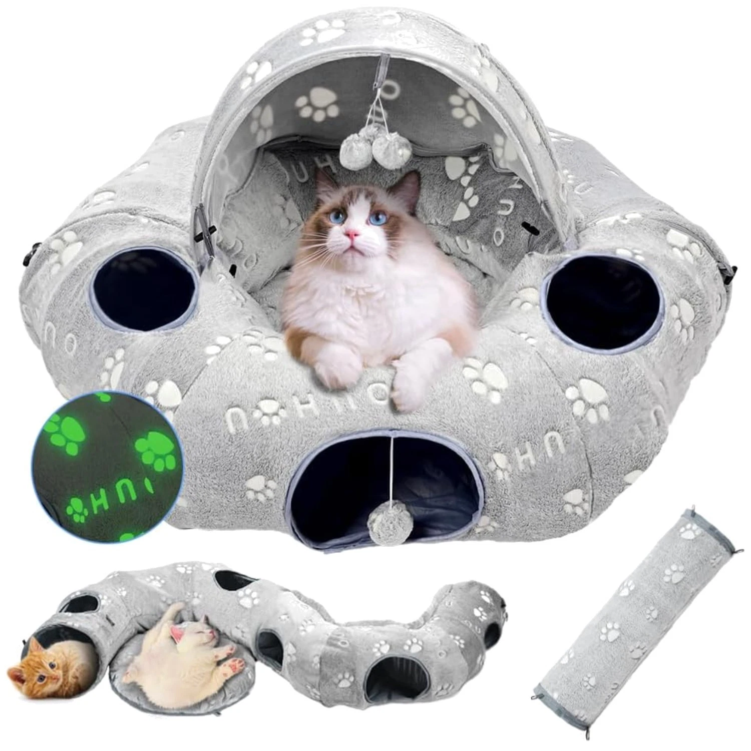 Donut Cat Tunnel Toy with Fluffy Balls