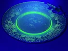 Vintage Green Depression URANIUM Glass Plate W/Ornate Custom Designed Metal Rim!
