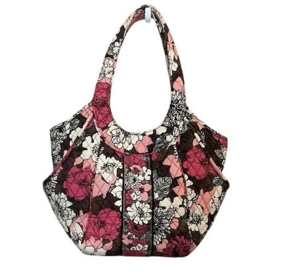 Bolso de Hombro Vera Bradley Retirado Mocha Rouge Acolchado Floral Medio Plisado Foto 2 de 4