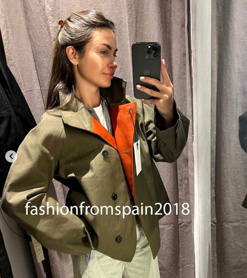 ZARA NEW WOMAN ZW COLL SHORT HIGH-NECK TRENCH COAT ORANGE GREEN 3811/046/078