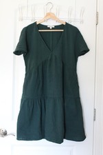 Madewell Lightspun Popover Tiered Mini Dress S v neck green Smoky Spruce