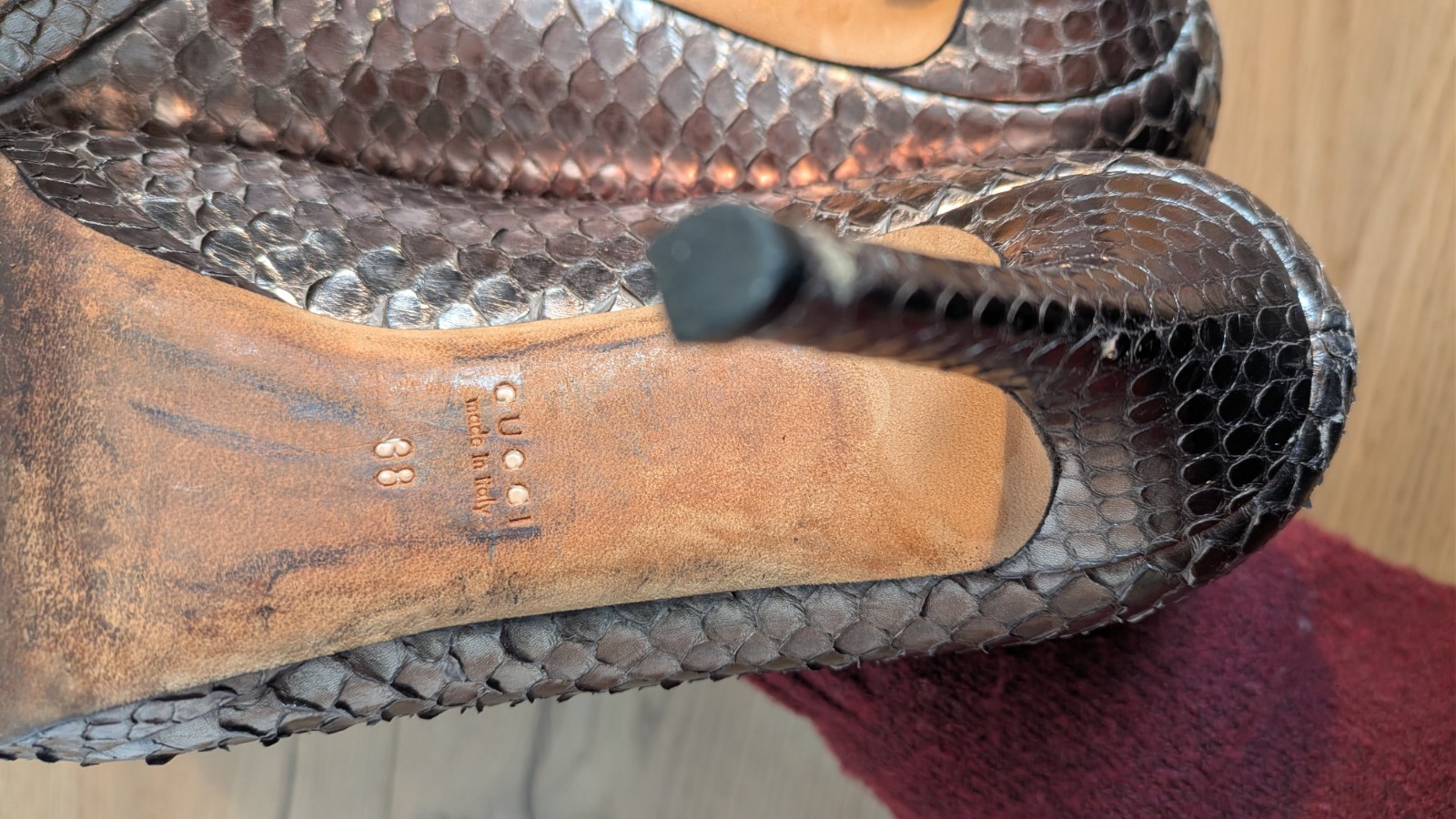 Gucci Python Horsebit Peep Toe Pumps  UK5 - image 6