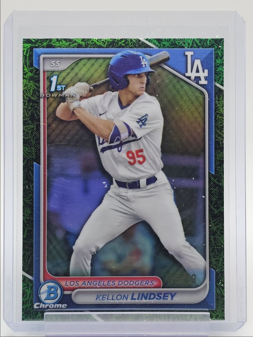 KELLON LINDSEY 2024 BOWMAN CHROME DRAFT 1ST GREEN GRASS DODGERS /99 Q2419