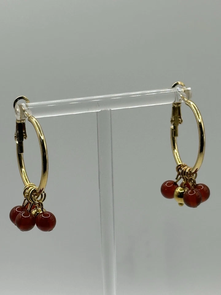 Pendientes colgantes de cornalina chapados en oro de 18 quilates hechos a mano en EE. UU. Foto 4 de 4