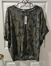 NWT Michael Stars boat neck Hi Low Top Sz M  Madison Brushed Jersey Camo $88