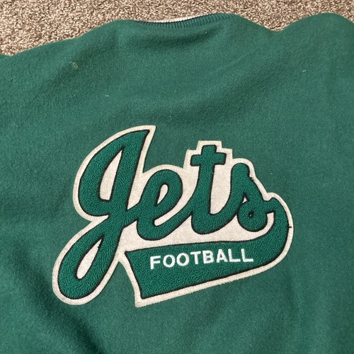 Vintage 80s 90s New York Jets Delong Script Wool Leather Jacket Sz 44 NFL - Picture 5 of 14