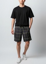 Mens OP Black  Yellow Plaid Swim Trunks With Elastic Waist  Drawstring Size M
