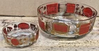 Vintage 1960s Jeanette Glass Red And Gold Chip And Dip Bowls With Recipes