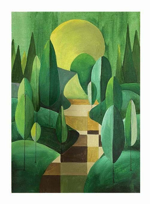 Original Art Mid Century Modern Painting Landscape Abstract Wall Art Decor 12x16