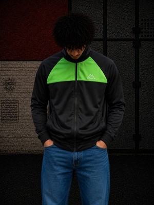 Kappa Black Green Track Top Zip Jacket Y2K Football Streetwear Size L