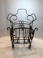 Wrought Iron Magazine Rack Black Ornate MCM 22.75 x 14.25 x 10