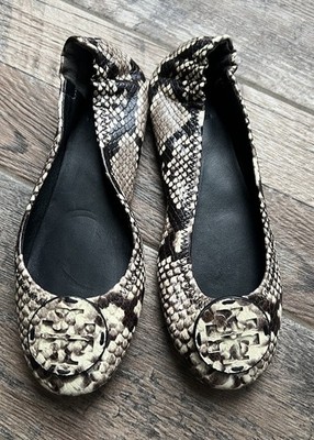 Tory Burch Minnie Roccia Snake Python Travel Ballet Flats 6M