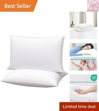 Standard/Queen Size Flat Pillows - Breathable and Machine Washable - 2 Pack