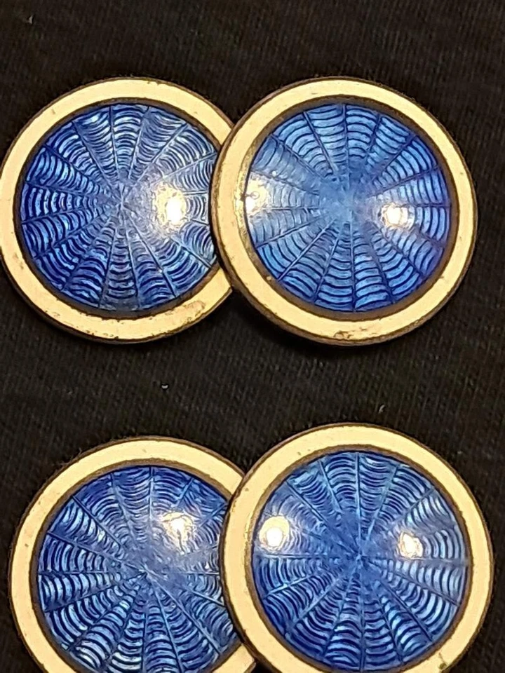 Gemelos Foster & Baily de plata de ley de 1920 con hermoso esmalte azul Foto 3 de 4