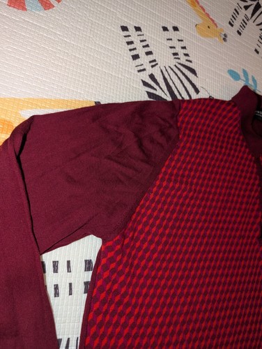 John Smedley Geometric Long Sleeve Polo Sweater Top Men's L Red Merino Wool Knit - Picture 4 of 13