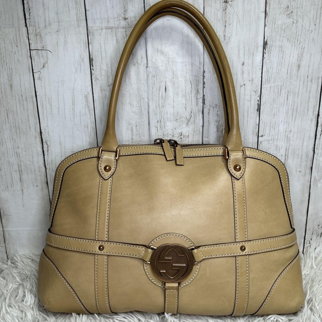GUCCI Authentic Leather Beige Tote Bag G05131944
