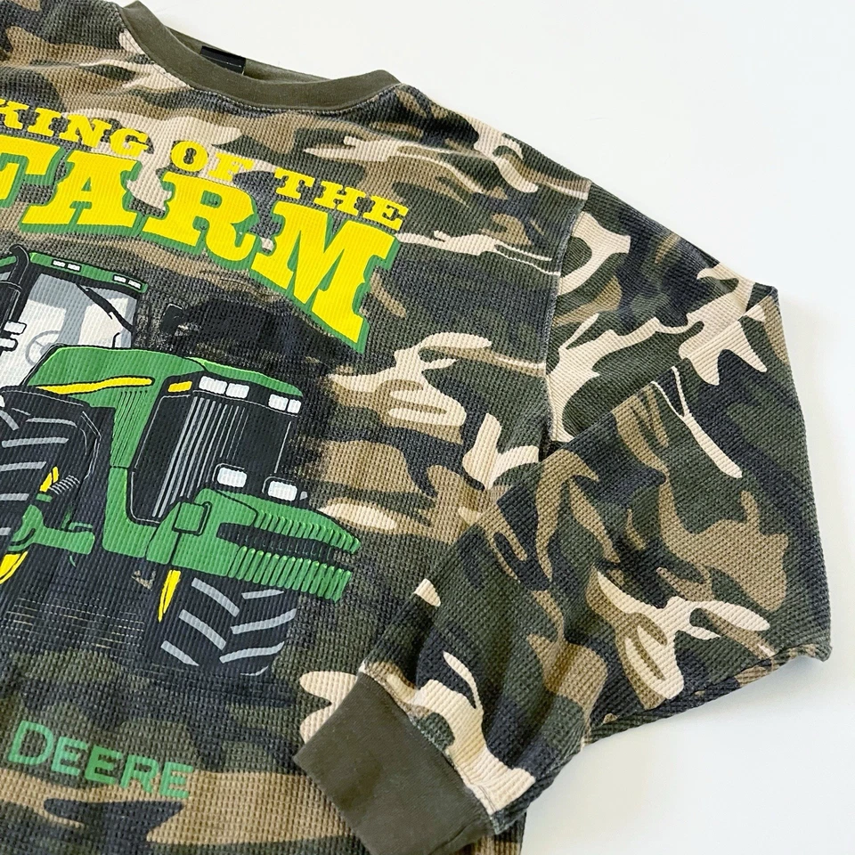 John Deere Tractor King of the Farm Boys Kids Thermal Tee Shirt L 14/16 Camo Lrg - Image 3 of 4