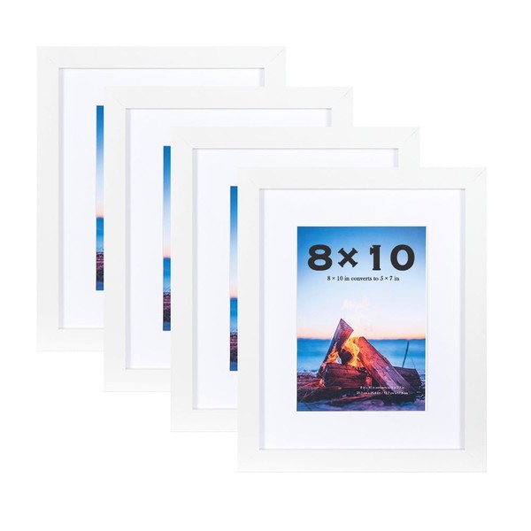 Bilderrahmen Set Holz Weiß 10X8 4Er-Set Wandmontage Tischplatte MDF Acryl-image