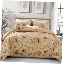  Fall Quilt Set Size Floral Bedspreads Coverlet Set, 3 Pieces Soft Queen Khaki