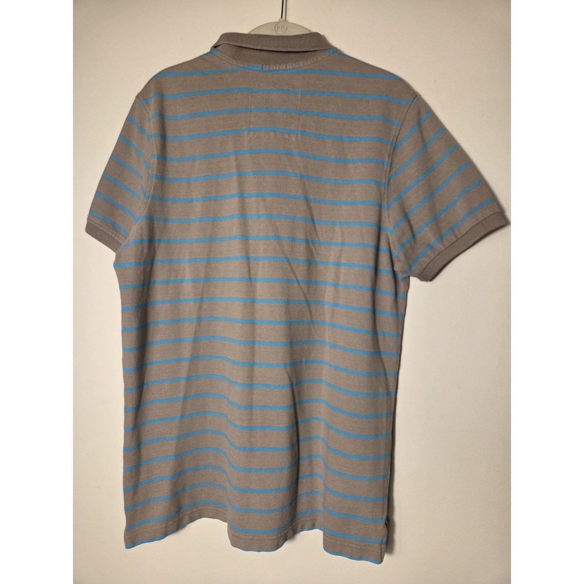 Renoma Mens Polo UPR 63 Striped Short Sleeve Slim Fit Tan Blue Paris Size L View 4