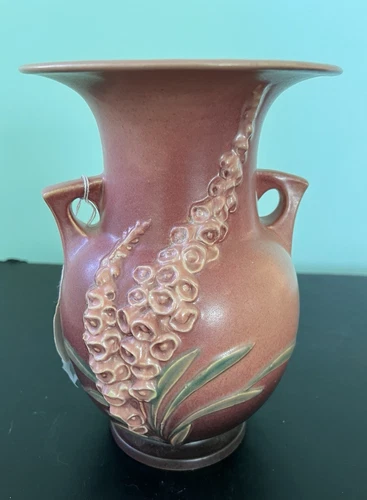 Large Antique  Roseville Pottery "Foxglove" 50-9 Rose  Pink Vase c:1940's 9 1/2"