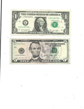 2 **STAR NOTES** $1 & $5 Dollar Bills As in scan.-FREE USA SHIPPING!