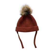 Zara Rust Knit Faux Fur Pom Beanie Hat Size 3-6y
