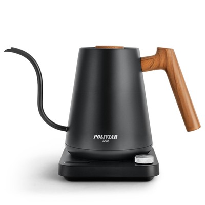 POLIVIAR Electric Gooseneck Kettle, 1350W Electric Tea Kettle Wood Pattern Ha...