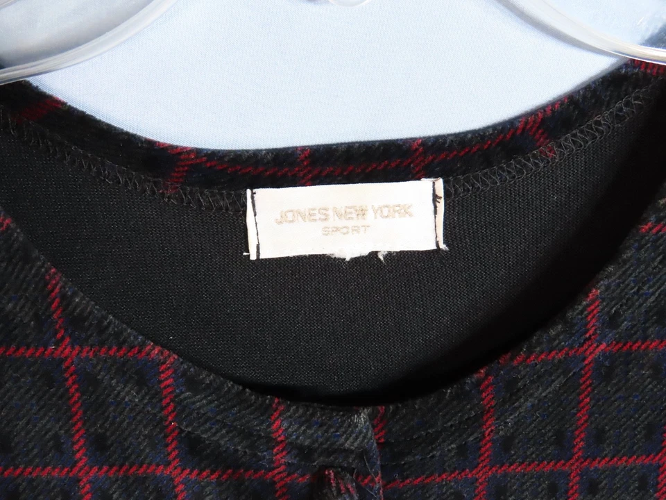 Винтажный JONES Нью-Йорк бархата бархата клетку кнопка вверх SHIFT рубашка платье карманы M - Изображение 2 из 4