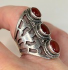 Vintage Sterling Silver Three Carnelian Gemstone Elongated Ring Size 8 — photo 9