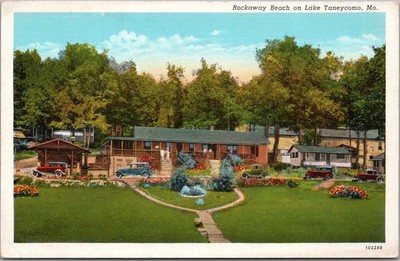 Vintage 1930s LAKE TANEYCOMO Missouri Postcard ''Rockaway Beach'' Lodge View