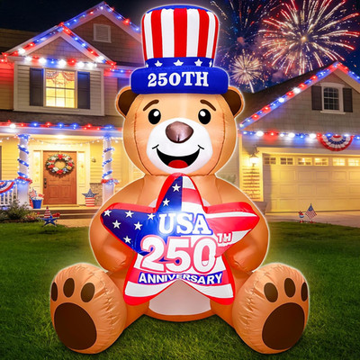 4 Ft Inflatable Uncle Sam Bear with USA 250Th Anniversary Star Build-In LED Ligh