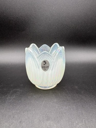 Fenton Iridescent Tulip Votive Rose Bowl Handmade USA Opalescent Art Glass