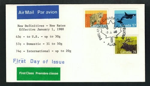 Canada #1170, 1173, 1177, 1988 Mammals, George A. O'Neill FDC- limited to 5