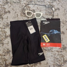 Speedo Pro LT Swimsuit Jammers Size Medium 22 Black Shorts w/ Goggles