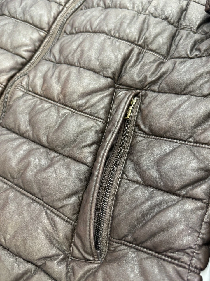 Tommy Hilfiger Chaqueta, Imitación Cuero Puffer, Marrón Acolchado Moto Chaqueta, Cremallera Frontal Foto 4 de 4