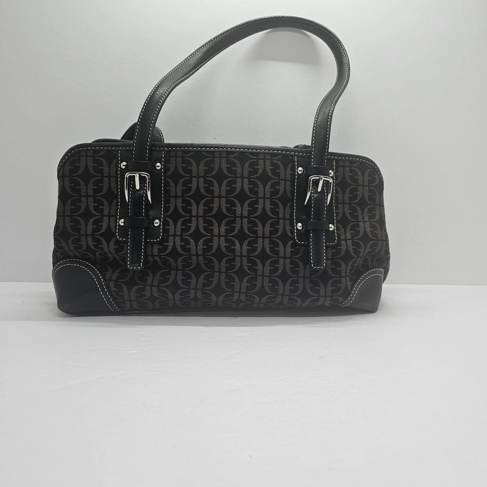 Y2k Barrel Bag Fossil Signature Canvas and Leather  Monogram Print Baguette - Image 2 of 4