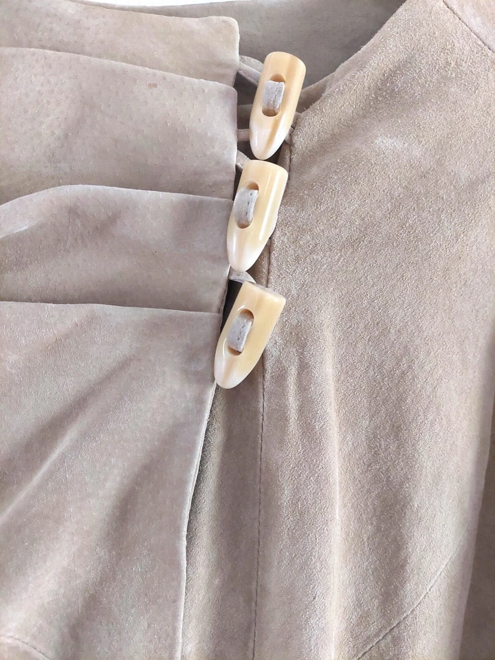 Poncho Abrigo Capa Vaquera Occidental Boho Vintage Años 90 Gamuza Cuero Flecos Foto 2 de 4