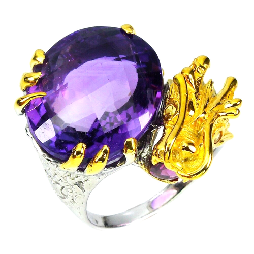 CUSTOM CRAFTED 24+ CTS! AAA AMETHYST DRAGON RING 925 STERLING SILVER 14KWGP SZ9 - Picture 2 of 3