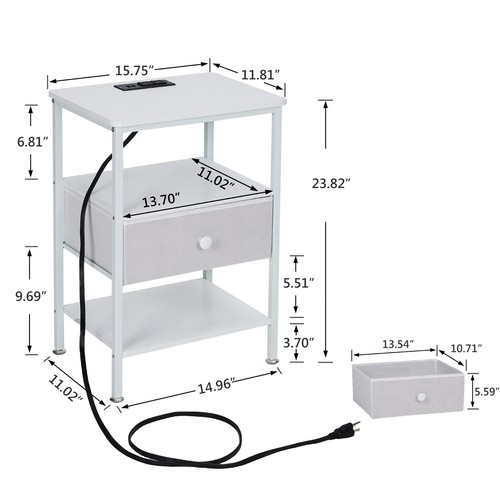 Nachttisch Beistelltisch mit Schublade Regal Ladestation Wohnzimmer Schlafzimmer - Bild 28 von 38