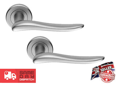 Schwerlast Satin Chrom Finish Hebel auf Rose Innentürgriffe Set