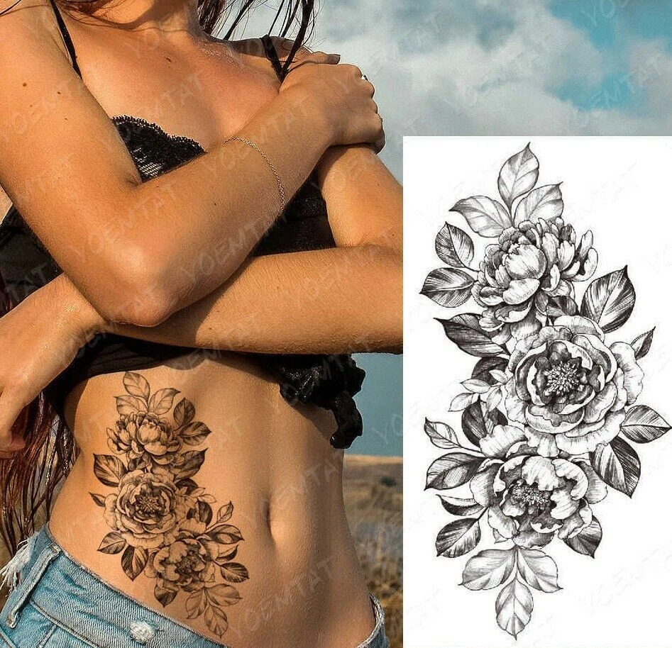 Sexy Flower Chest design, Half Sleeve Temporary Tattoo Fake Women Arm Leg Thigh