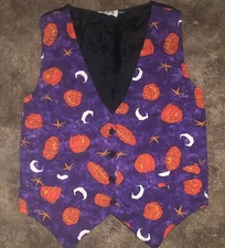 Vtg Basic Editions Style Adult Halloween  Vest Pumpkins Medium Sostanza RARE !