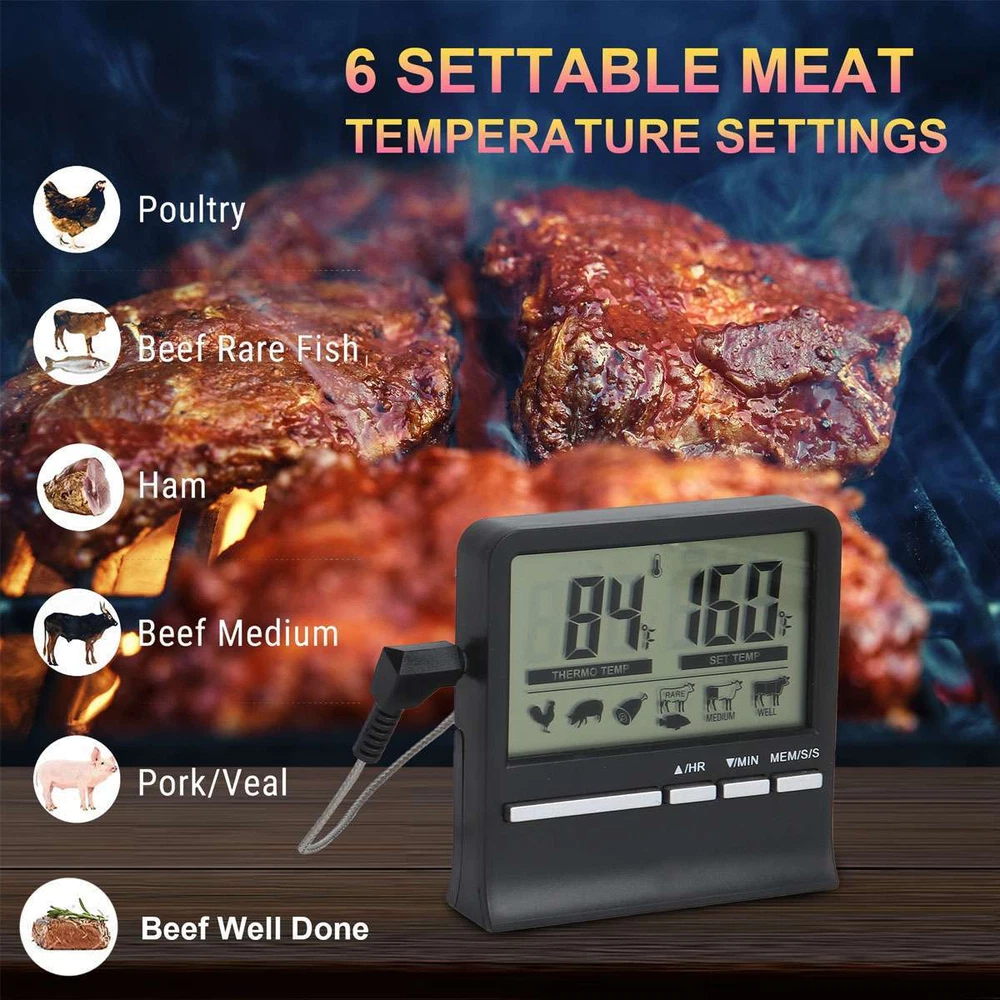 Meat Thermometer Digital Food Cooking Smoker Oven Grill Thermometer Black White Meat Thermometer Digital Food Cooking Smoker Oven Grill Thermometer Black White
