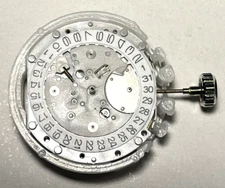 6 hands SL70 Date @ 3 Quartz Watch Movement Metal Crown and 33mm Centering Ring