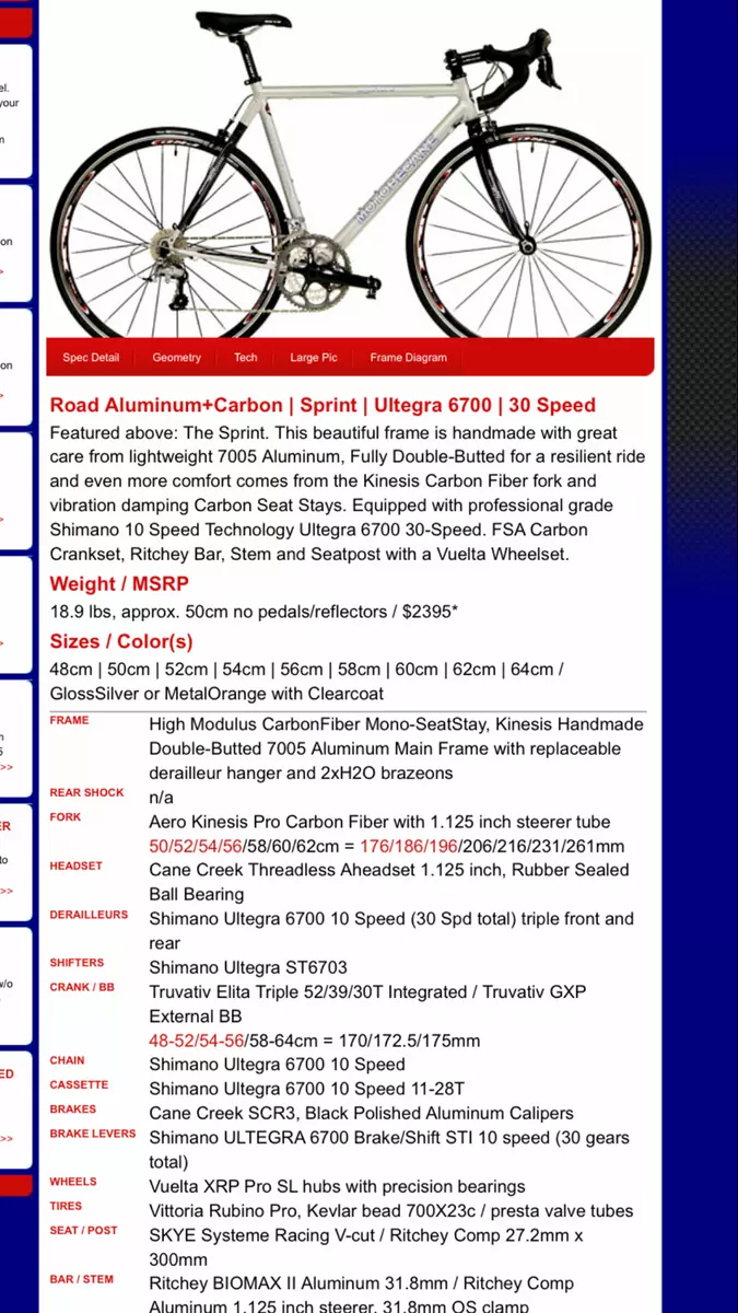 Motobecane frame outlet size chart