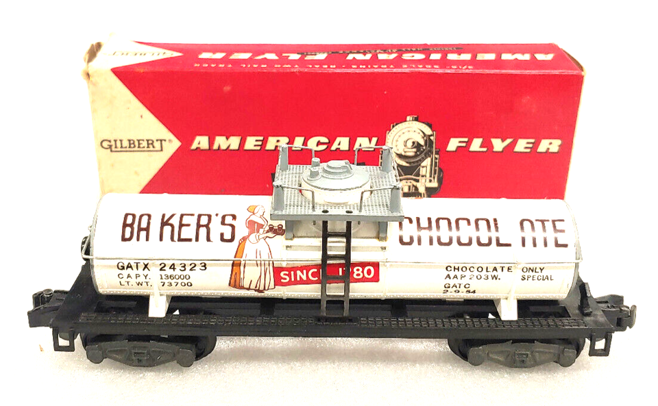 AMERICAN FLYER S GAUGE 24323 BAKER'S CHOCOLATE TANK CAR. READYTO