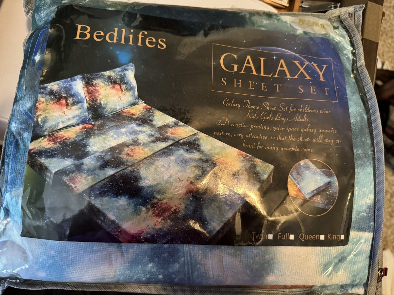 Juego de sábanas Bedlifes Galaxy espacio exterior sábanas temáticas Galaxy 4 piezas King