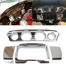 For Harley Touring 2014-2022 Chrome Tri Line Gauge Stereo Trim Panels Cover