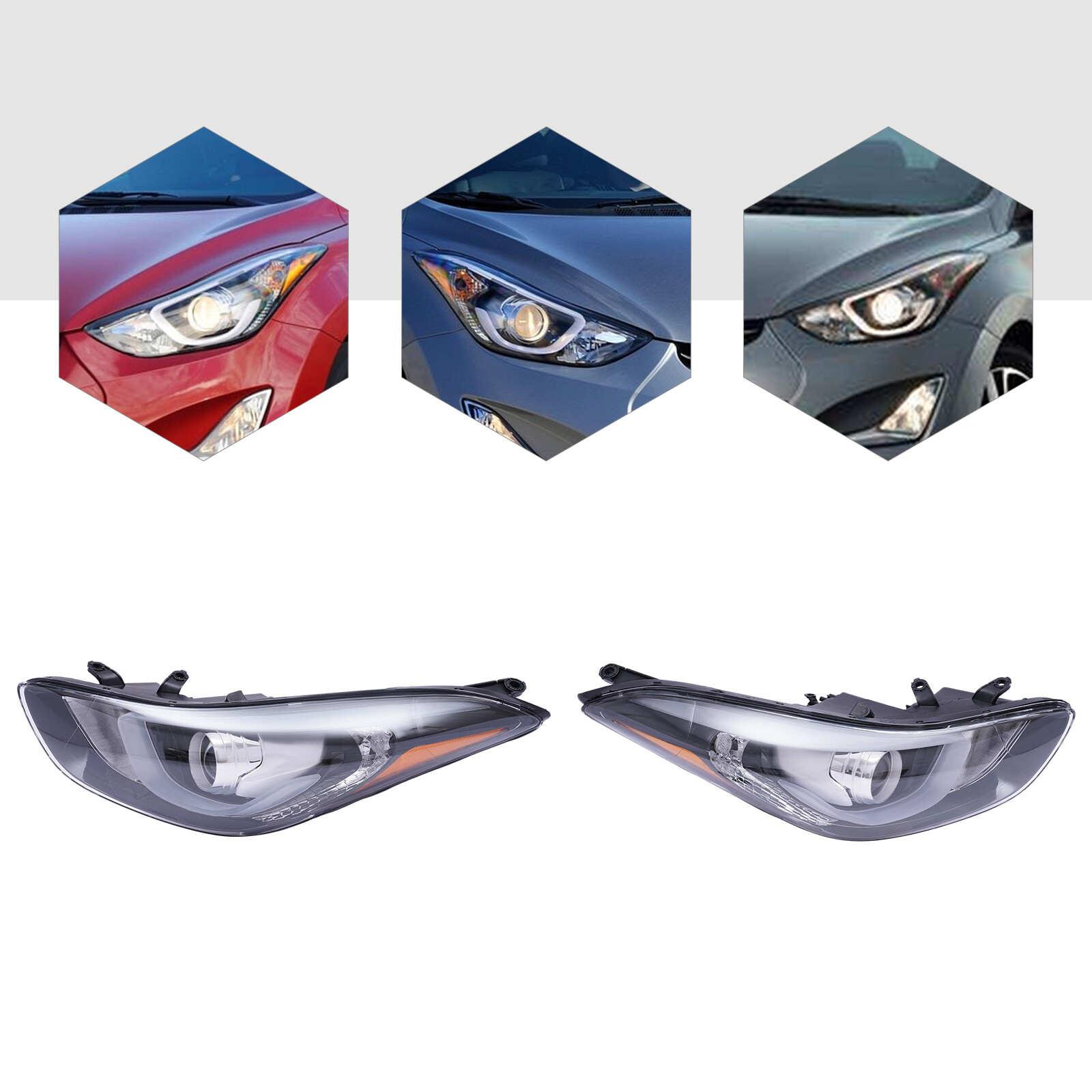 Halogen W/ LED DRL Projector Headlight Pair For Hyundai Elantra 2014 -2016